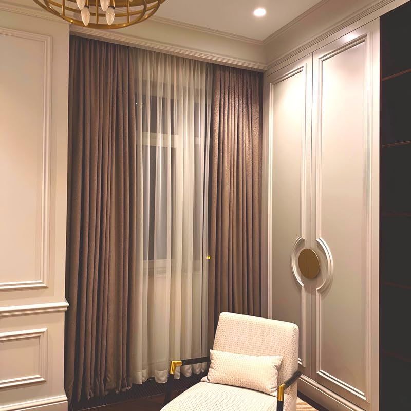 Image of WWW.THROWPILLOW.IN 52 inch Width 100% Blackout Window Curtains 5.5 Feet Long Set of 2 for Living Room, Bedroom, Heavy Faux Brown Linen Textured Rod Pocket Curtains(with Black Out Lining, 5.5 Foot)