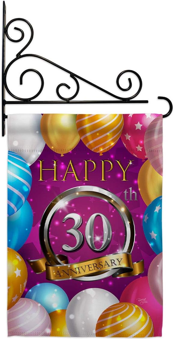 Happy 30th Anniversary Garden Flag Set Wall Holder Celebration Couple Married Wedding Occasion Party Valentines Small Decorative Gift Yard House Banner Made In USA 13 X 18.5