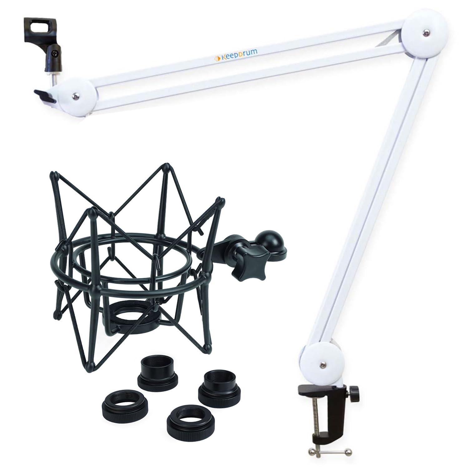 keepdrum MS138WH Gelenkarm-Stativ Weiss mit MS090B Multi-Mikrofon-Spinne Schwarz