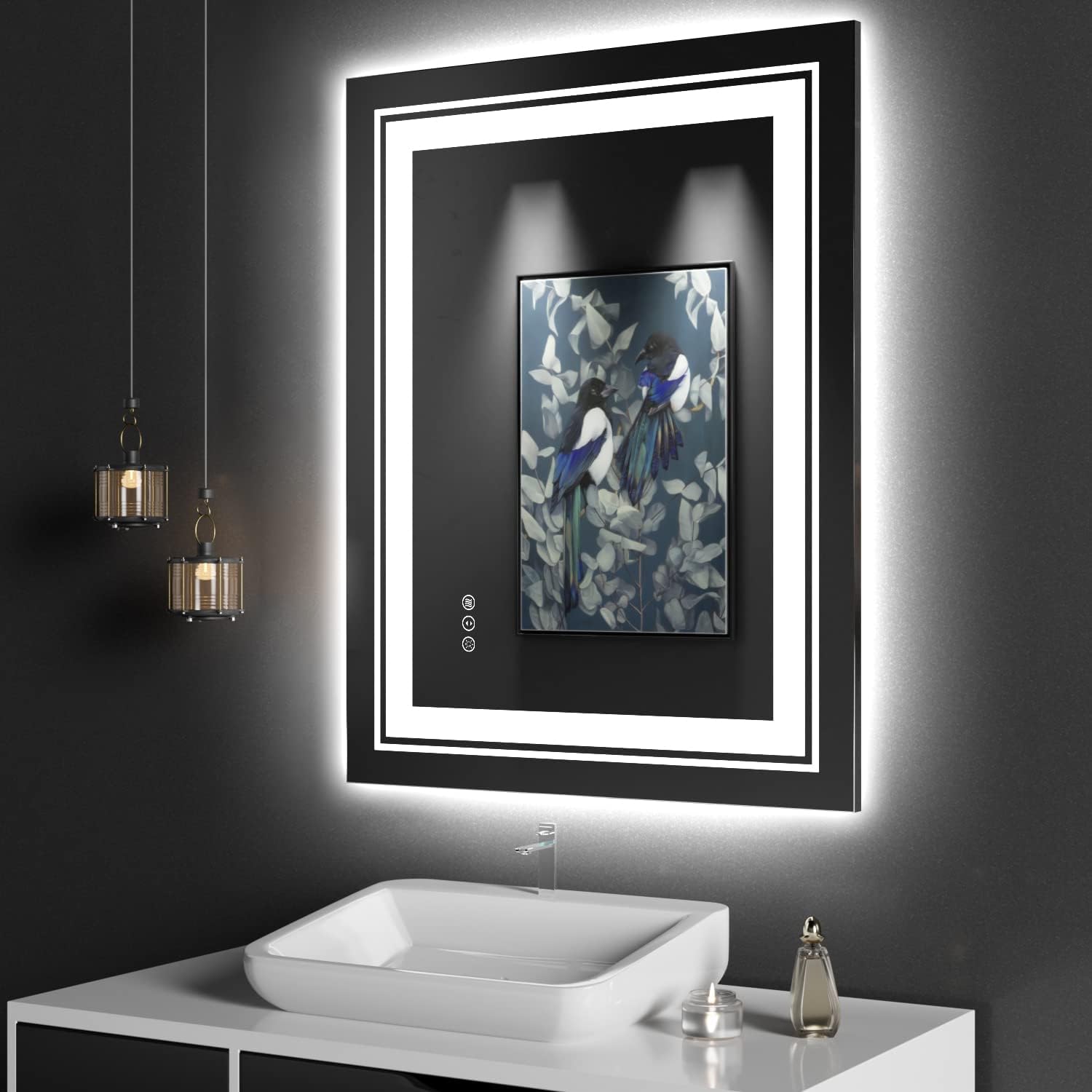 LED Bathroom Mirror, 28"x36" with Front and Backlit, Anti-Fog, Bathroom Vanity Mirror for Wall, Memory Function, Stepless Dimmable, Tempered Glass (Horizontal/Vertical) 3 Colors 28*36