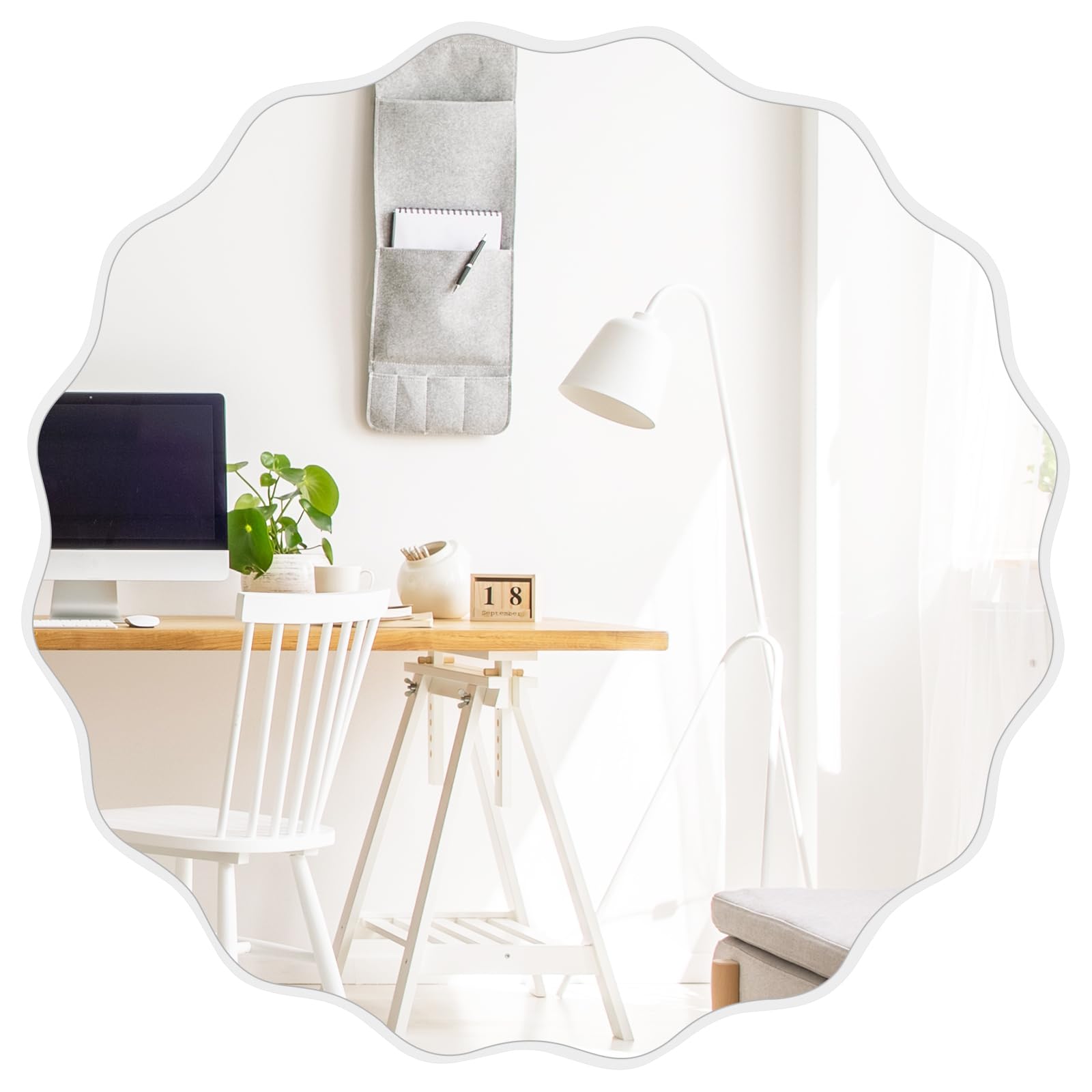 Espejo Ondulado Irregular 50 cm Espejo de Pared Decorativo para Colgar, Moderno, Industrial, Espejo de baño para baño, Lavabo, salón, Dormitorio(Bianco)