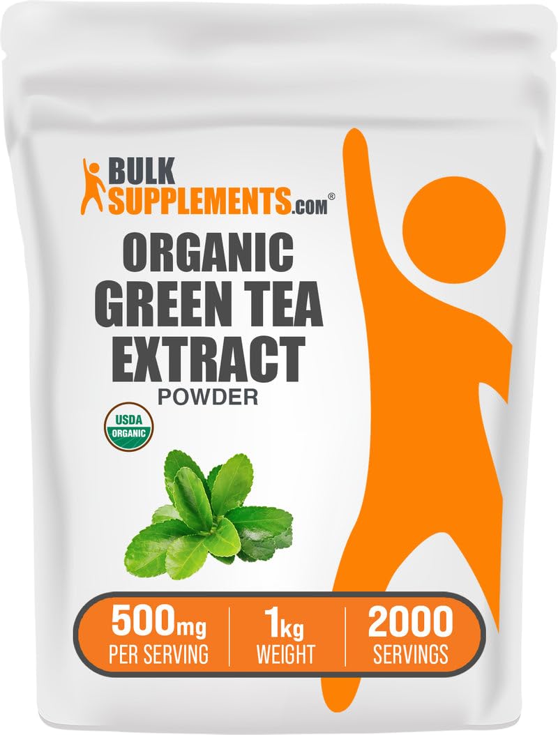 BulkSupplements.com Organic Green Tea Extract Powder - Organic Green Tea Powder, Polyphenols Supplement - Vegan & Gluten Free, 500mg per Serving, 1kg (2.2 lbs) (Pack of 1)