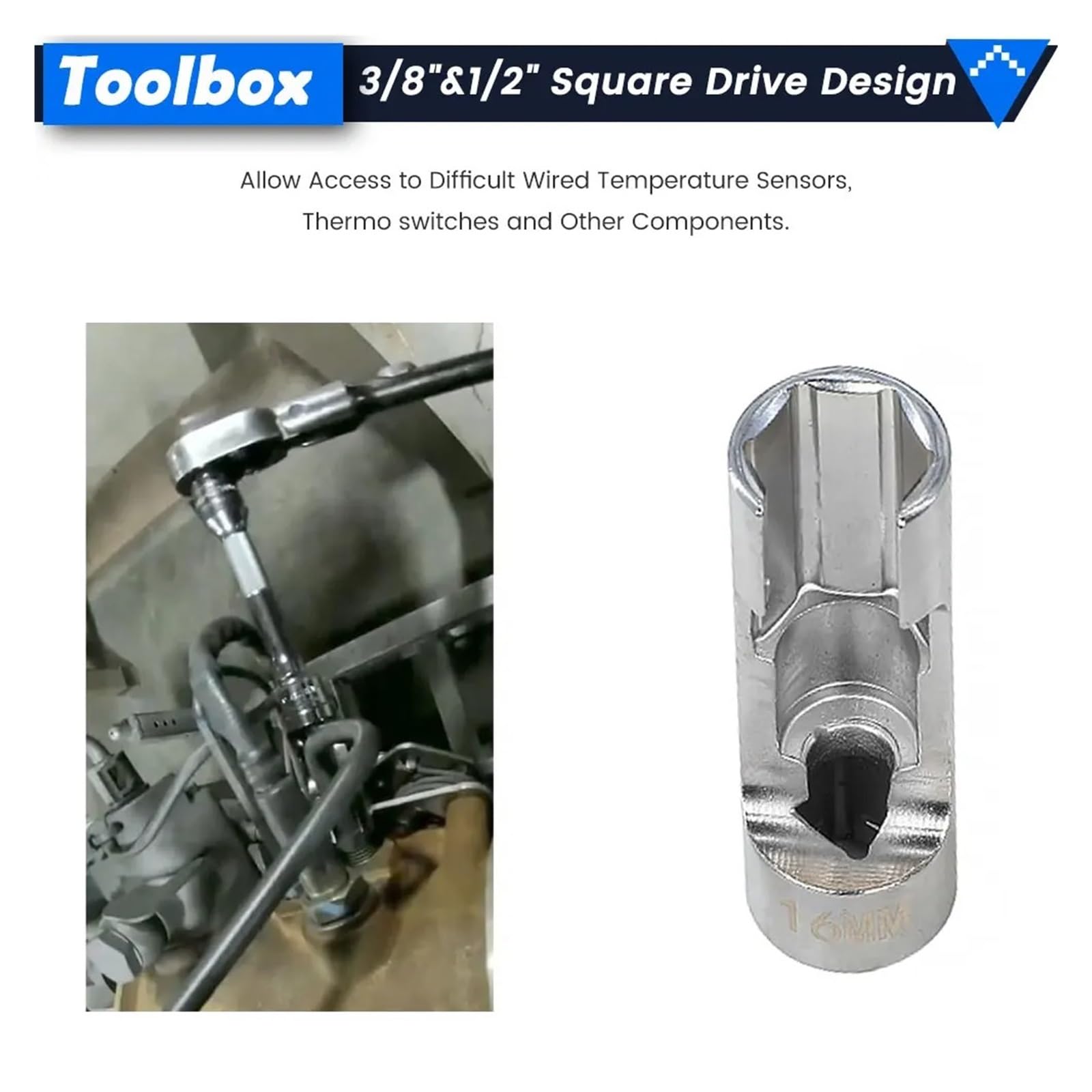 NOX Sensor Óxido Nitrógeno Juego Enchufes Con Sensores Oxígeno, Herramientas Extracción Unidades 3/8 "y 1/2", Llaves Inglesas Reparación Con Caja Almacenamiento, 14 Piezas