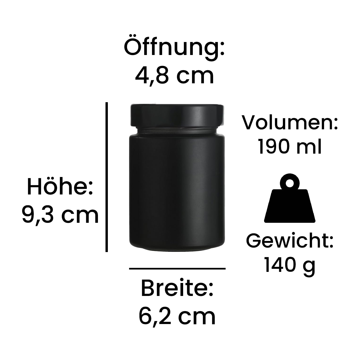Gewürzgläser rund schwarz-matt Set - 190 ml - mit Gewürzlöffel - wasserfeste Etiketten rund und quadratisch - mit Schraubdeckel (12)
