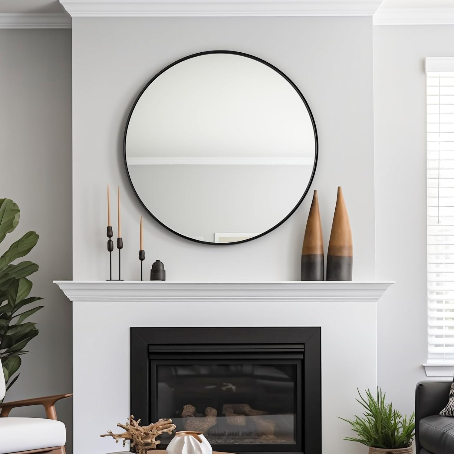 USHOWER Bathroom Mirrors for Over Sink, 36 Inch Circle Mirror with Metal Frame, Black Wall Mirror for Vanity, Entryway, Living Room, Hallway and Bedroom Decor