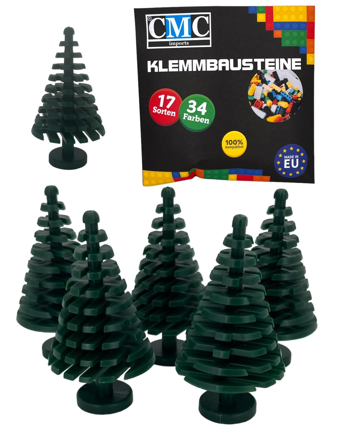 CMC imports 5 x Large Fir Tree, 4 x 4 x 6 Nubs, Plant, Tree, Christmas Tree Clamping Blocks, to Choose Frost, Building Blocks, Studded Stones (484 - Moss Green)