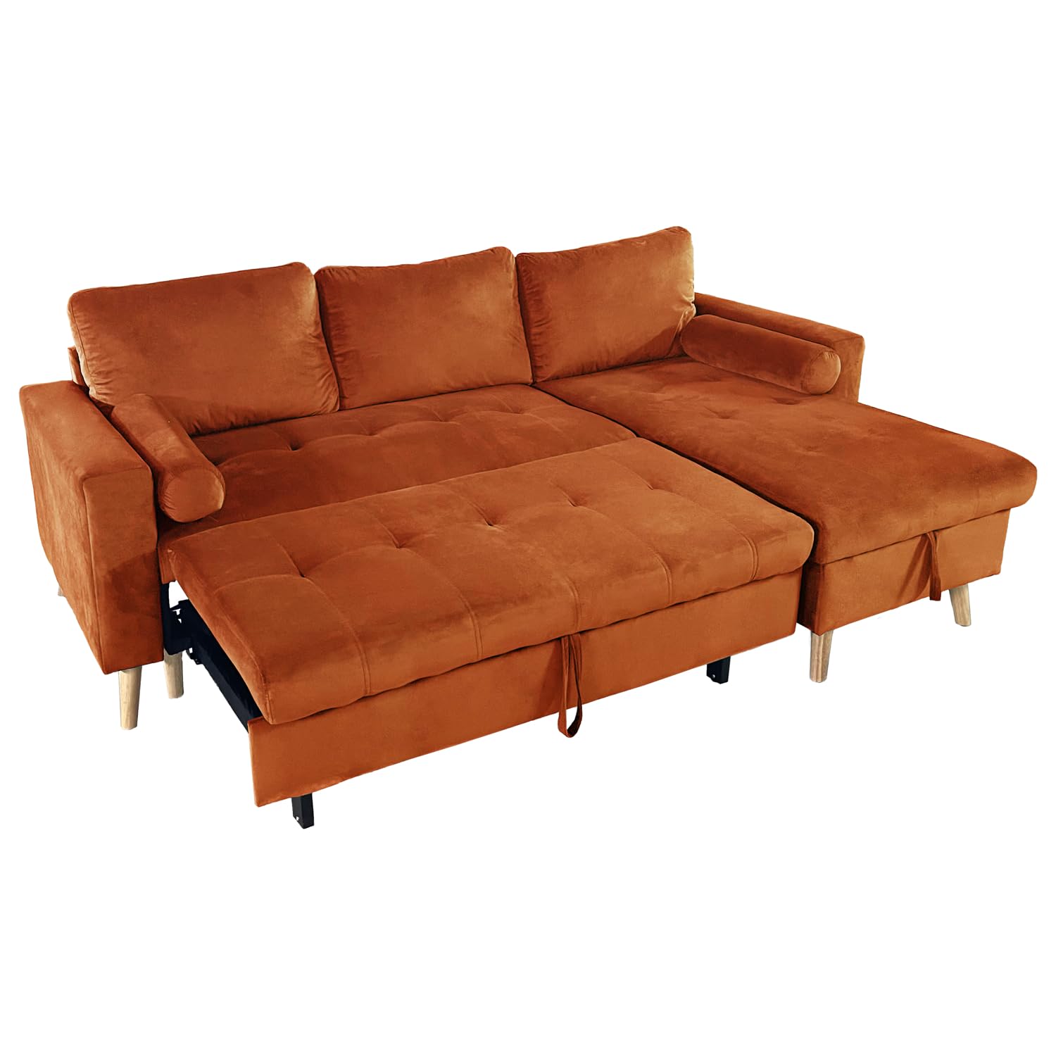 Happy Garden Canapé d'angle Convertible James 3 Places en Velours Terracotta. Canapé au Style scandinave avec méridienne réversible et Coffre de Rangement.