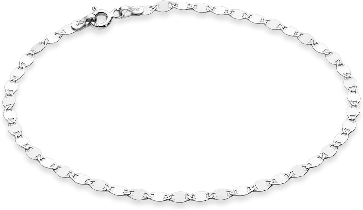 Miabella Italian 925 Sterling Silver or 18K Gold Plated Silver Sparkle Mirror Link Chain Bracelet for Women, Made in Italy