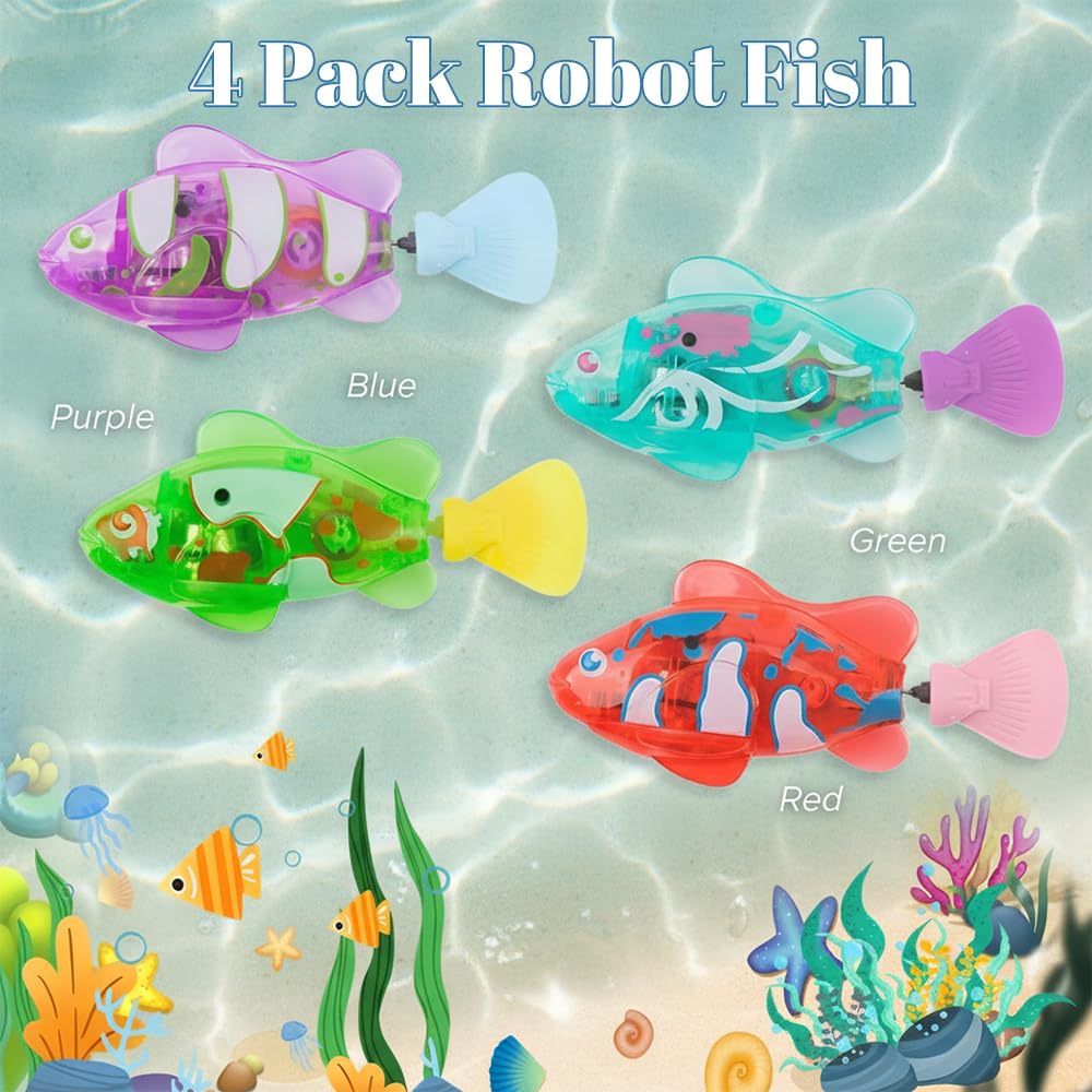 4 pezzi Pesci Robo Fish, Pesci Elettrici Luminosi, Giocattolo Elettronico, Pesce Giocattolo Bambino Elettronica, Robot Fish per Bambini, Gatti