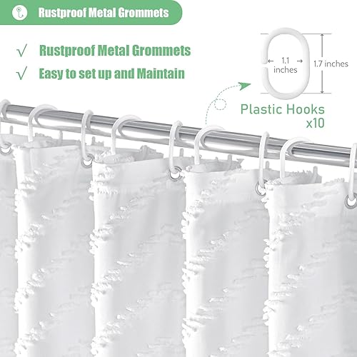 Miniatura 6 de Dynamene Cortina de ducha de tela de 60 x 72 pulgadas, estrecha cortina de ducha de tela a rayas cheurón, juego de cortina de ducha neutral