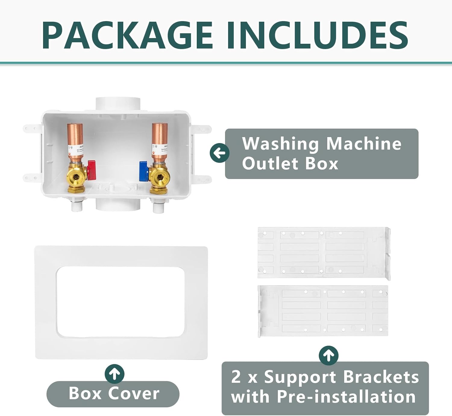 Washing Machine Outlet Box, Niikappu 1/2 Inch CPVC Inlet x 3/4 Inch MHT Outlet Connection, Washer Box with Center Drain, with Copper Water Hammer Arrestor