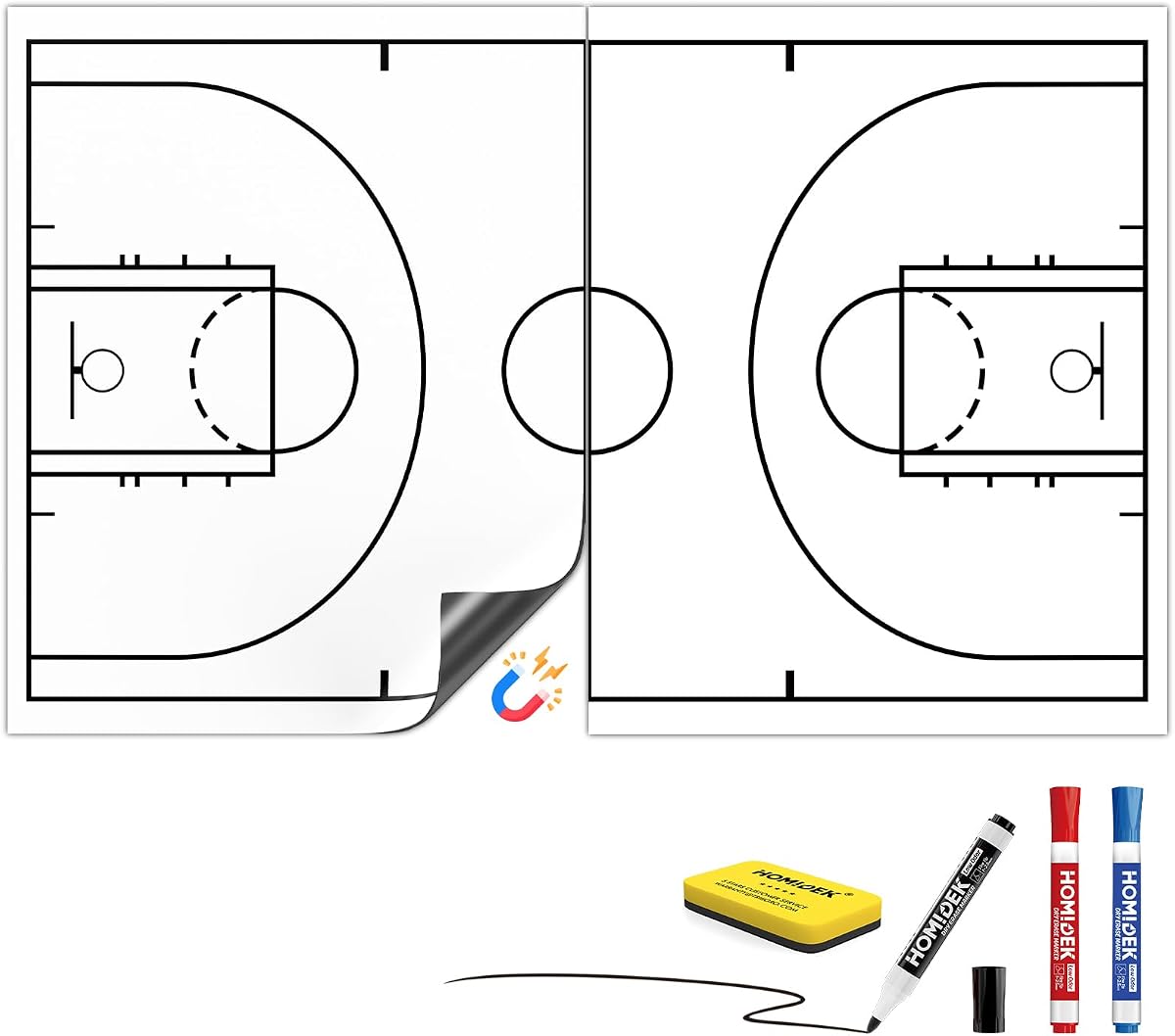 Hoja de Entrenamiento de Borrado en Seco con Respaldo Magnético Grande de 2 Piezas para Pizarra Blanca, Baloncesto, Fútbol, Fútbol, Pizarra Blanca Táctica de Hockey para Entrenadores y Maestros, Herramientas de Ayuda Didáctica para Aulas