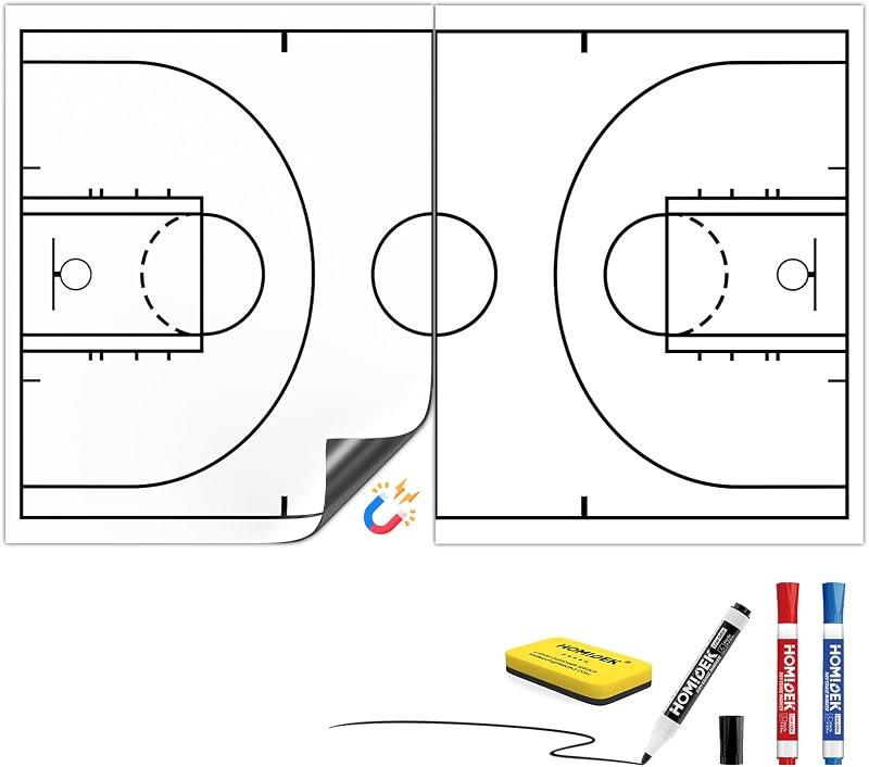 Hoja de Entrenamiento de Borrado en Seco con Respaldo Magnético Grande de 2 Piezas para Pizarra Blanca, Baloncesto, Fútbol, ​​Fútbol, ​​Pizarra Blanca Táctica de Hockey para Entrenadores y Maestros, Herramientas de Ayuda Didáctica para Aulas