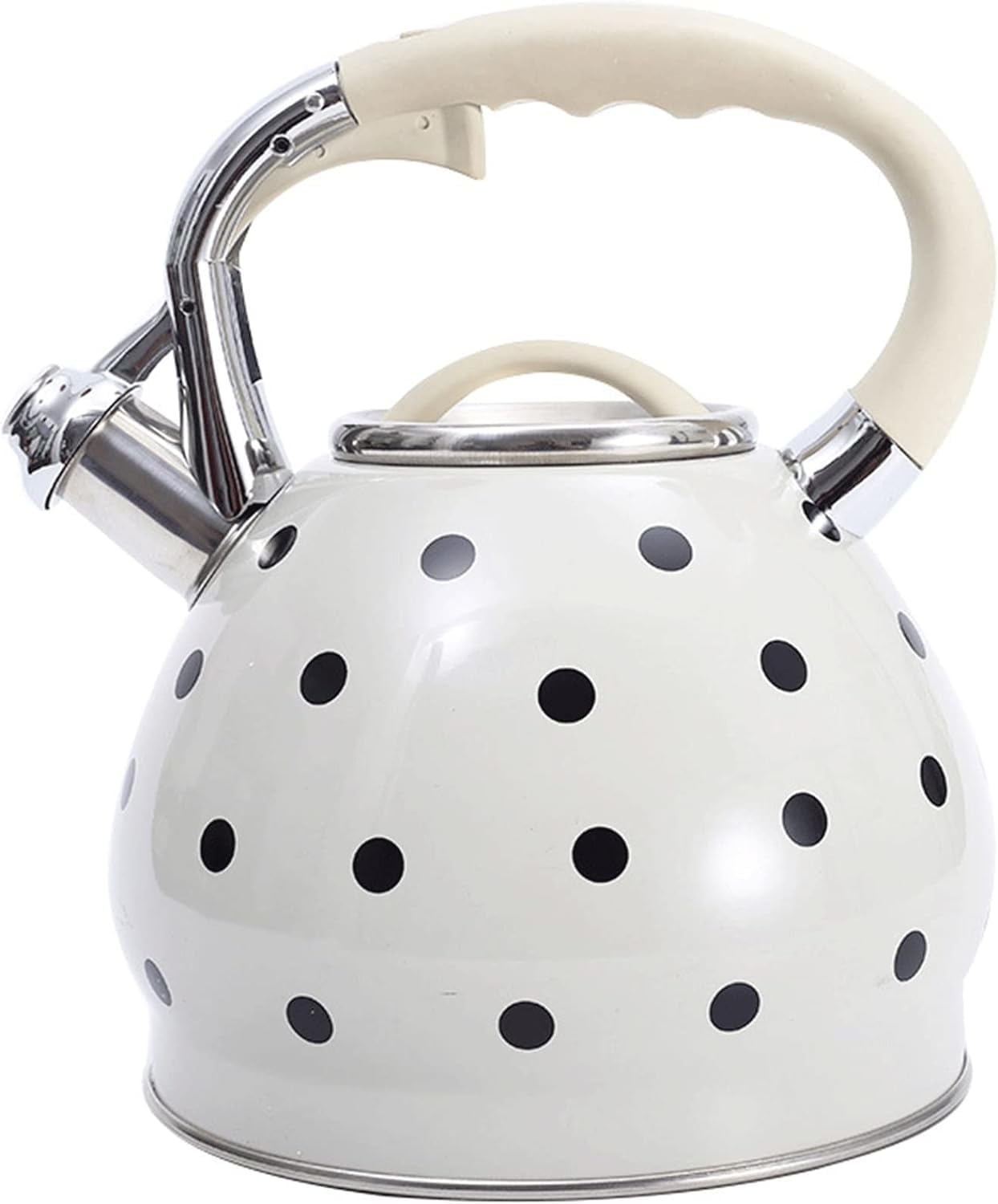 TYUHDUYUR White Stainless Steel Tea Kettle Stovetop,Whistling Teapot with Black Polka Dots,Tea Pot for Stove Top 3.5 Liter Teakettle with Handle for All Heat Sources White-3.5L