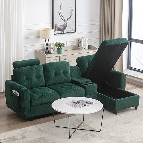 Miniatura 13 de kevinplus Sofá modular de 89 pulgadas con diván para sala de estar, moderno sofá tapizado de 3 asientos copetudo, acogedor sofá de almacenamiento