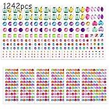 TUPARKA 1242 Pcs Self-Adhesive Rhinestone Stickers,Jewels Crystal Gem Stickers for Various Decorations, Assorted Size and Shapes, 14 Sheets