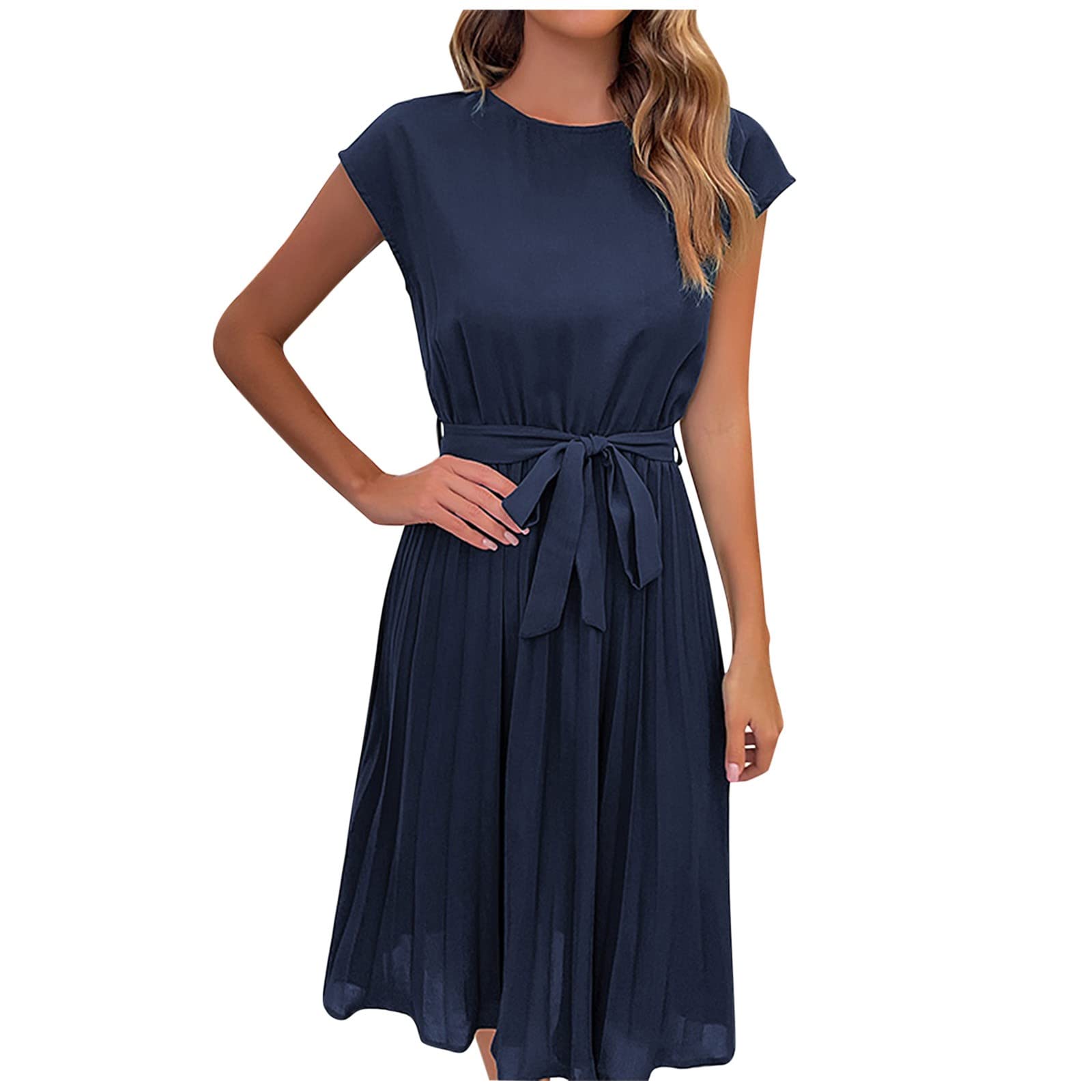Robe d'été midi solide à col en V et design swing minimaliste