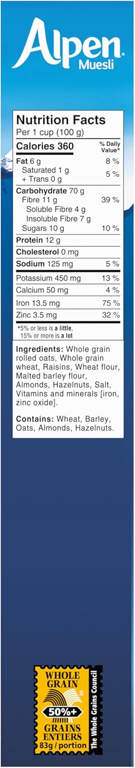 Alpen Muesli No Sugar Added Breakfast Cereal, High in Fibre, Low Sodium, Non-GMO Project Verified, Regular Size 600g - Image 2
