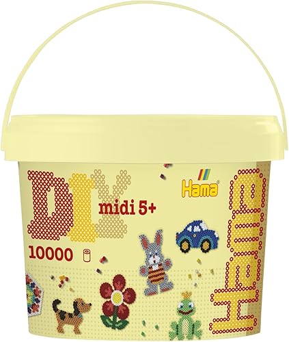 Hama Perlen 180-67 Ironing Beads in Bucket No. 180 with Approx. 10,000 Colourful Midi Craft Beads with Diameter 5 mm in Solid Colours Mix,