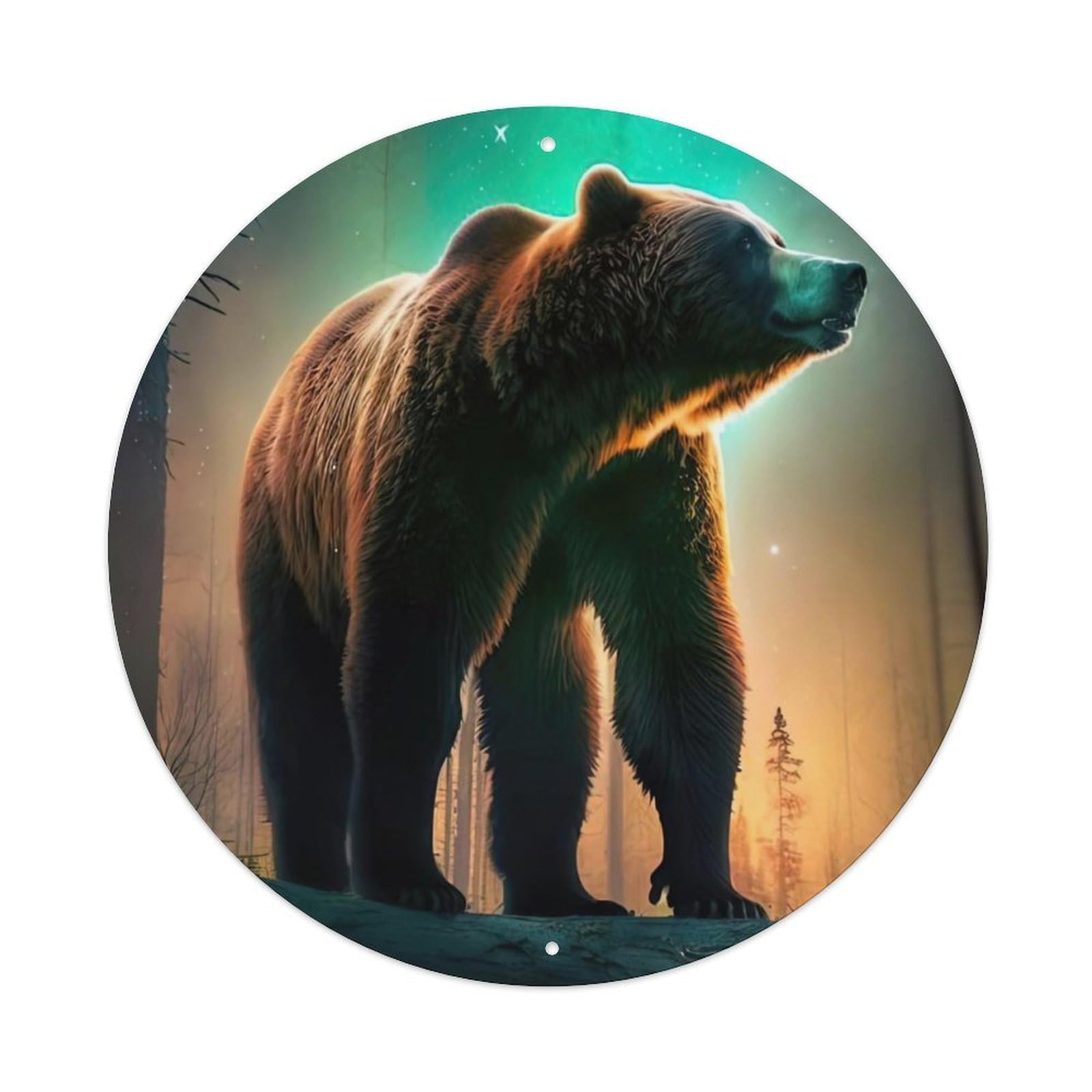 Animals Artwork Grizzly Bear in The Forest Vintage Metal Tin Sign Plaque Wall Decor for Cafe, Club Bar, Office, Garden Metal Poster 8x8Inch