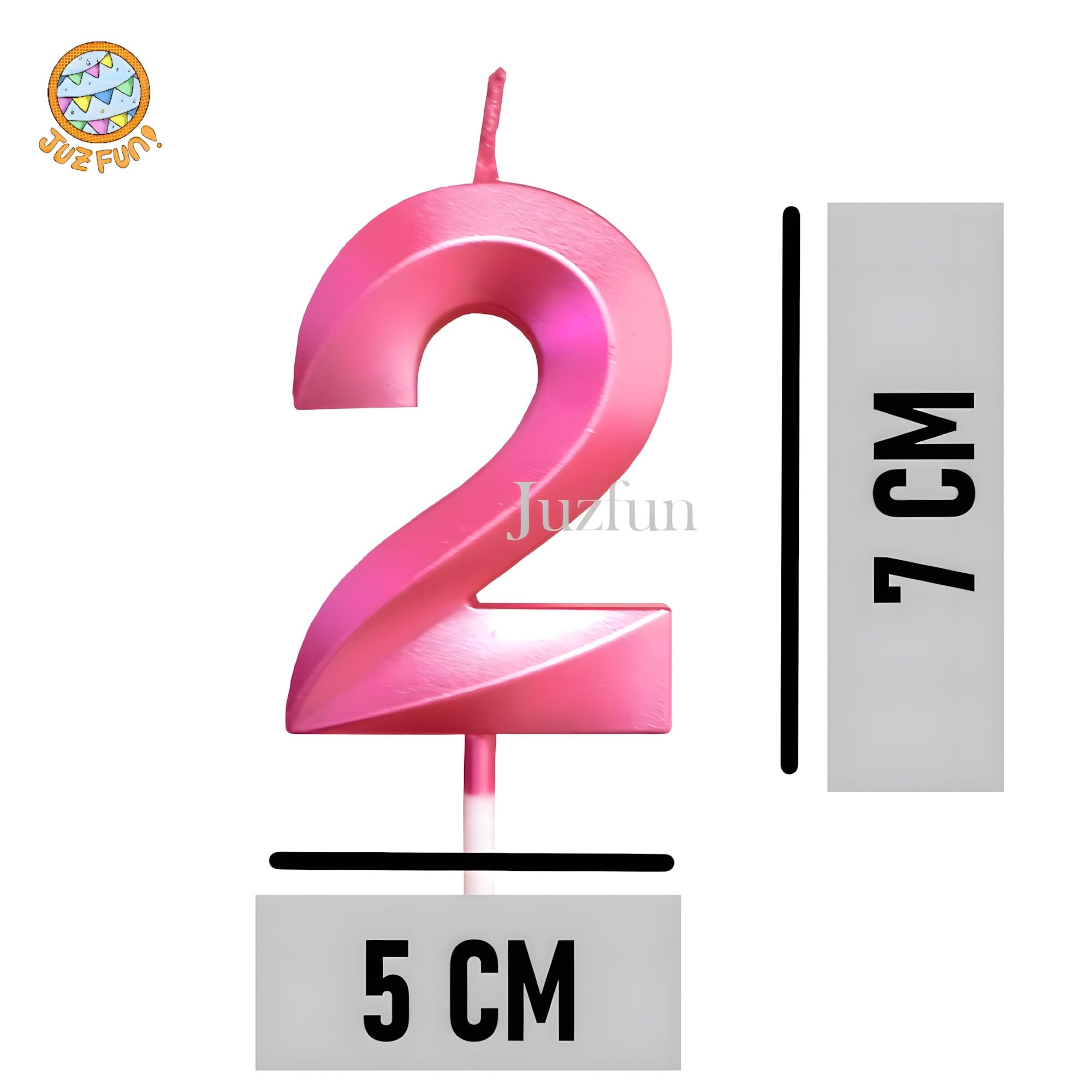 Juzfun Birthday Number Candles 2 for Cake Decoration Second Wedding Anniversary Party Celebration Metallic Pink Colour Size : Width 5 x Height 7 CM