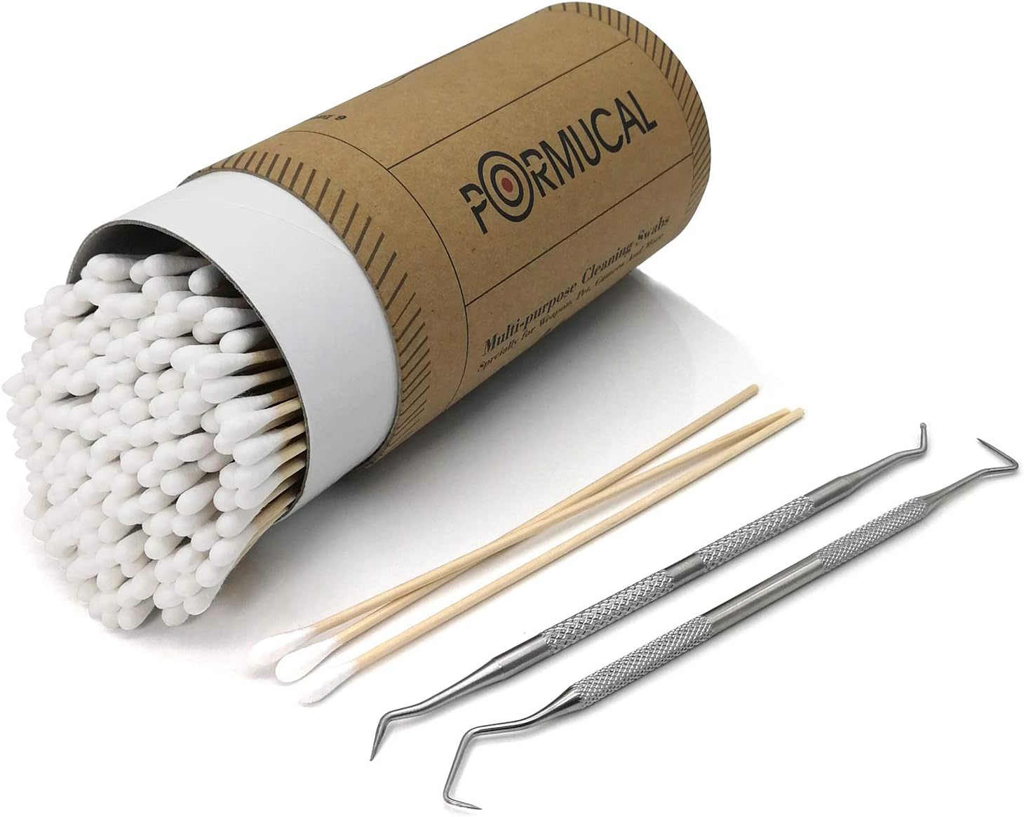 PORMUCAL 6 Inch Cotton Cleaning Swabs with 2 Stainless Picks Cleaning Swabs for Gun Jewelry Arts and Crafts Electronics,Camera and More