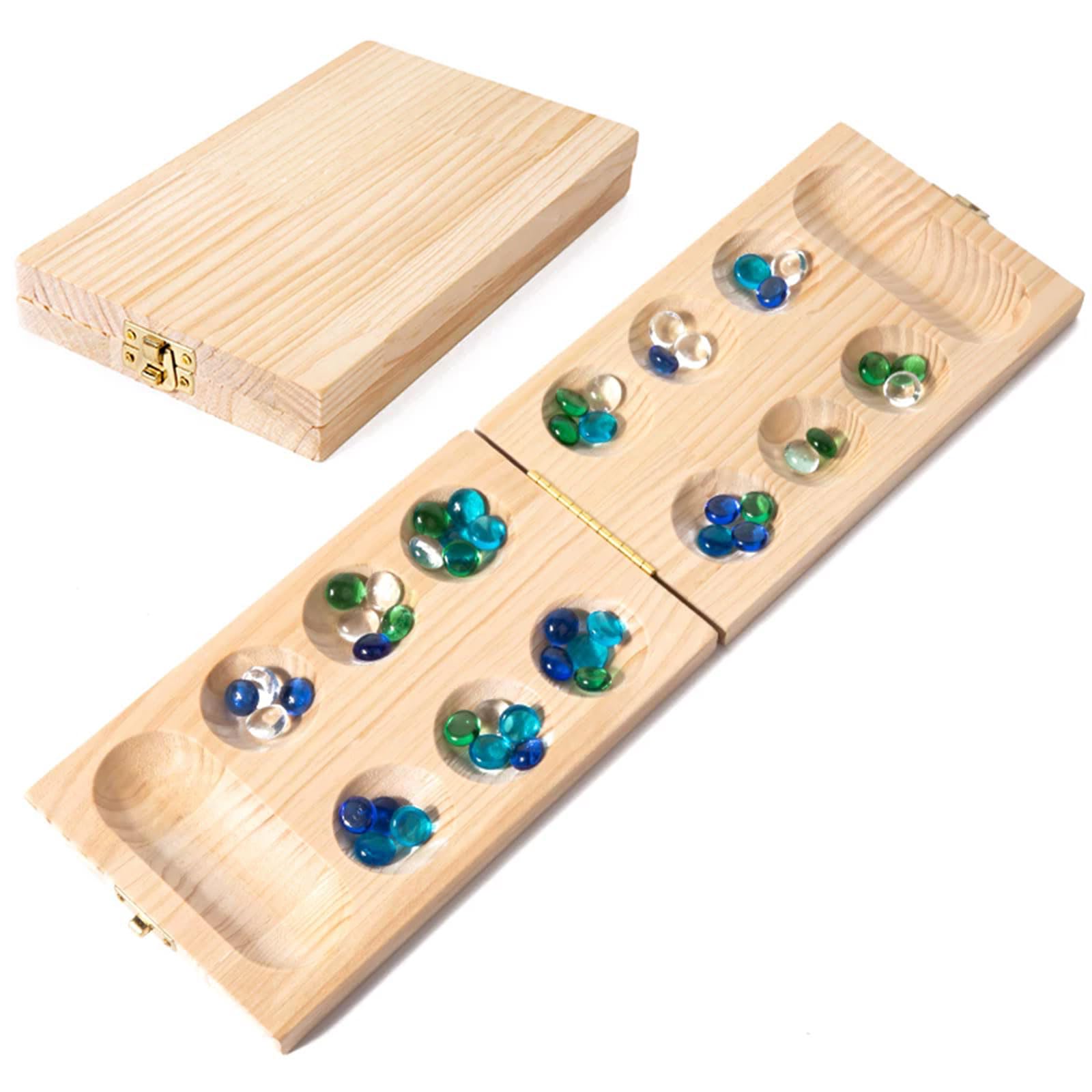 ttnmrc Montessori Wooden Board Game with Glass Bead Stones