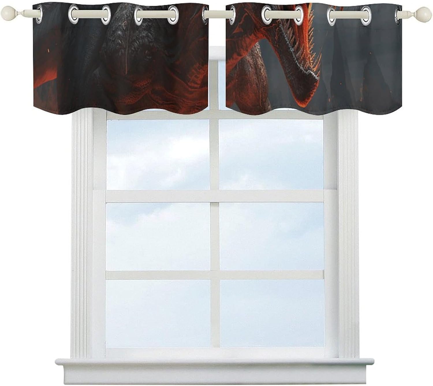 Red Magma Flying Dragons Valances for Window 2 Panels. Light Filtering Curtains Farmhouse Short Small Valance.Modern Curtains for Windows Living Room Kitchen Over Sink.