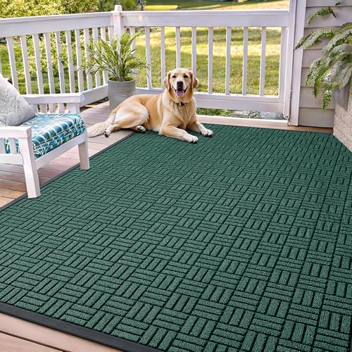 Image of OLANLY Front Door Mat Outside Entrance 71x47, Absorbent, Heavy Duty Sturdy Natural Rubber Doormat Indoor Outdoor, Non-Slip, Stain and Fade Resistant, Low Profile Floor Mat for Entryway, Black Green
