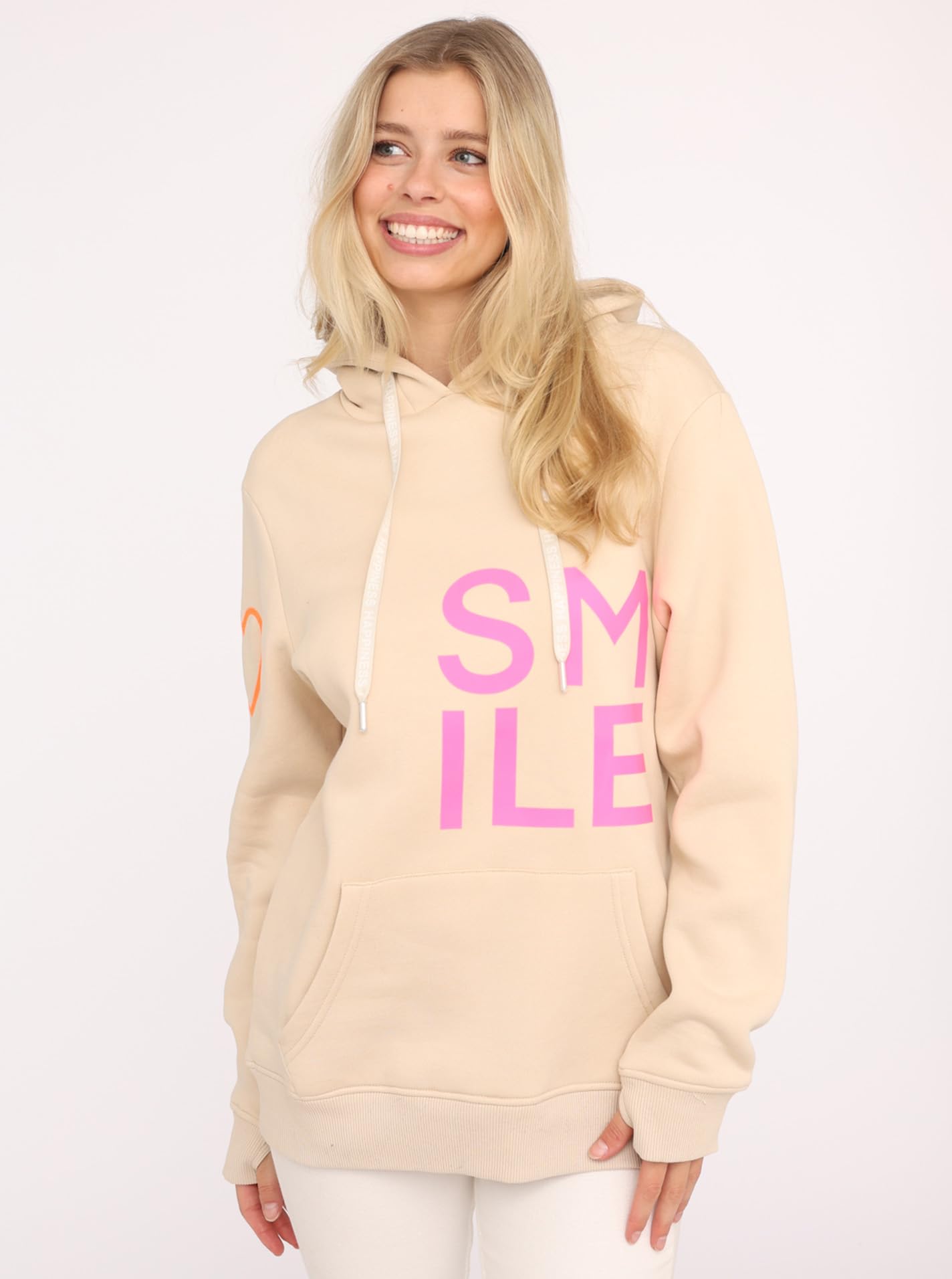 Zwillingsherz Damen Hoodie mit Kapuze – Kuscheliger Oversize Kapuzenpullover – Weicher Sweatshirt Pullover für Frauen Aufdruck – Stylischer Look für Frühling, Herbst & Winter – Loungewear Mode Smile