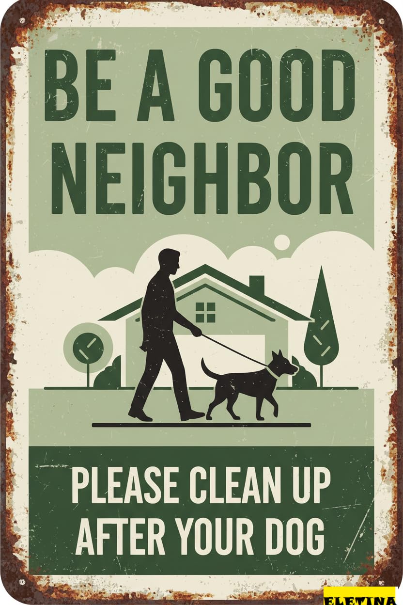 Vintage Metal Tin Sign for Man Cave Dog Poop Yard, Clean Up After Your Dog, Outdoor Lawn Garden Decor, Wall Art, 8x12 Inch Private Property Decorative