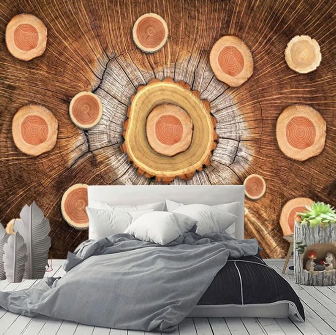Grain de bois et anneaux de bois papier peint 3D géométrique XXL 400x280