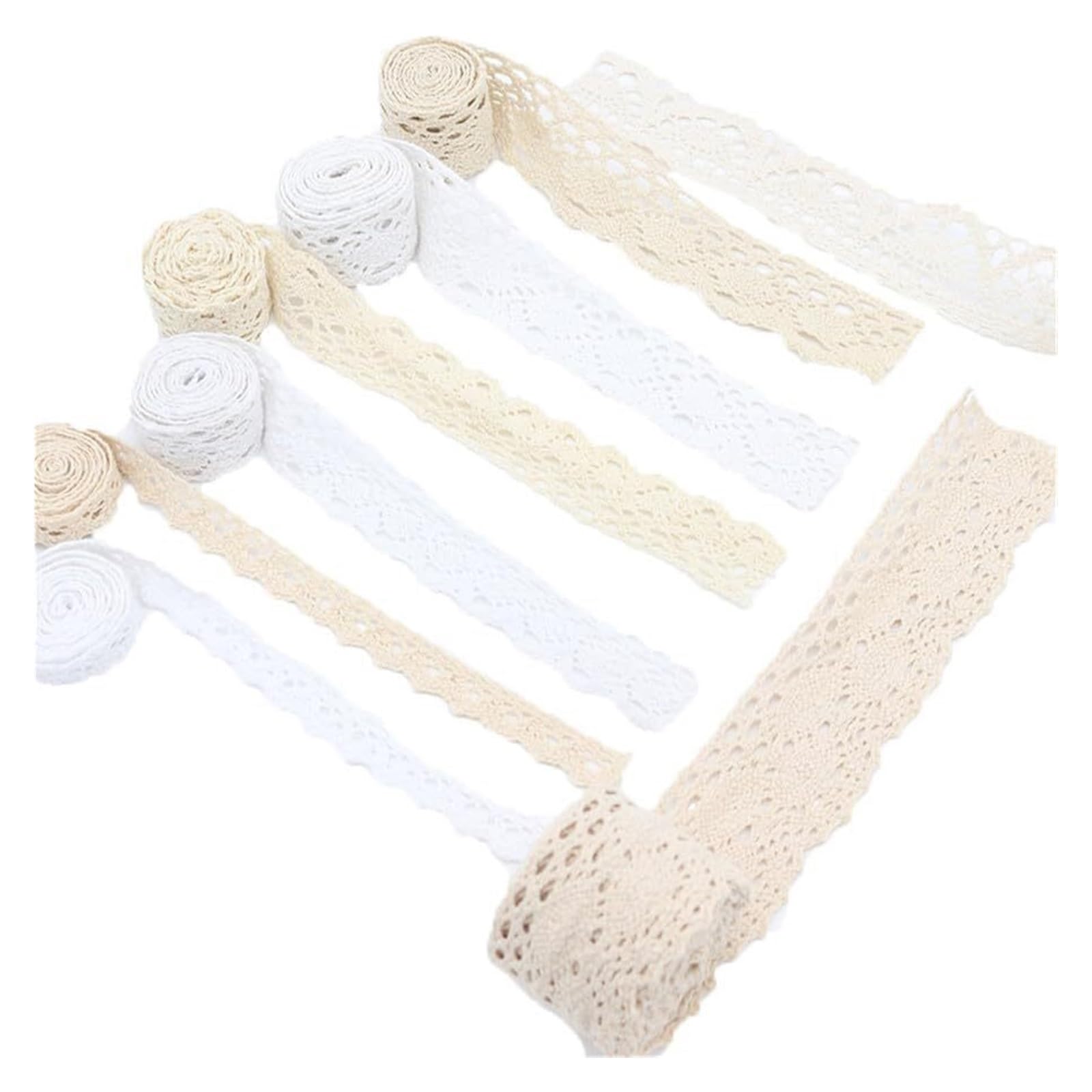 Koronkowa taśma ozdobna, Fabric Lace Trim Ribbon White Beige 1.5-4.5cm Wide 5-10m Long(Beige [Width 1.5 Cm],10 meters)