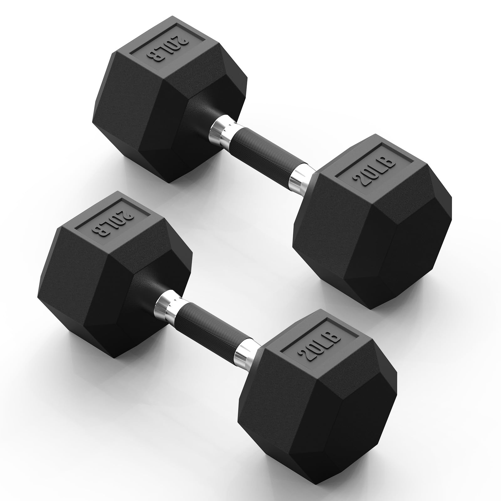 PAPABABE Hex Dumbbell Set with Rubber Grip 2.5-125lb, Odorless Rubber Coated Weight Fixed Dumbbells Set of 2, Weights for Women at Home, Hand Weights