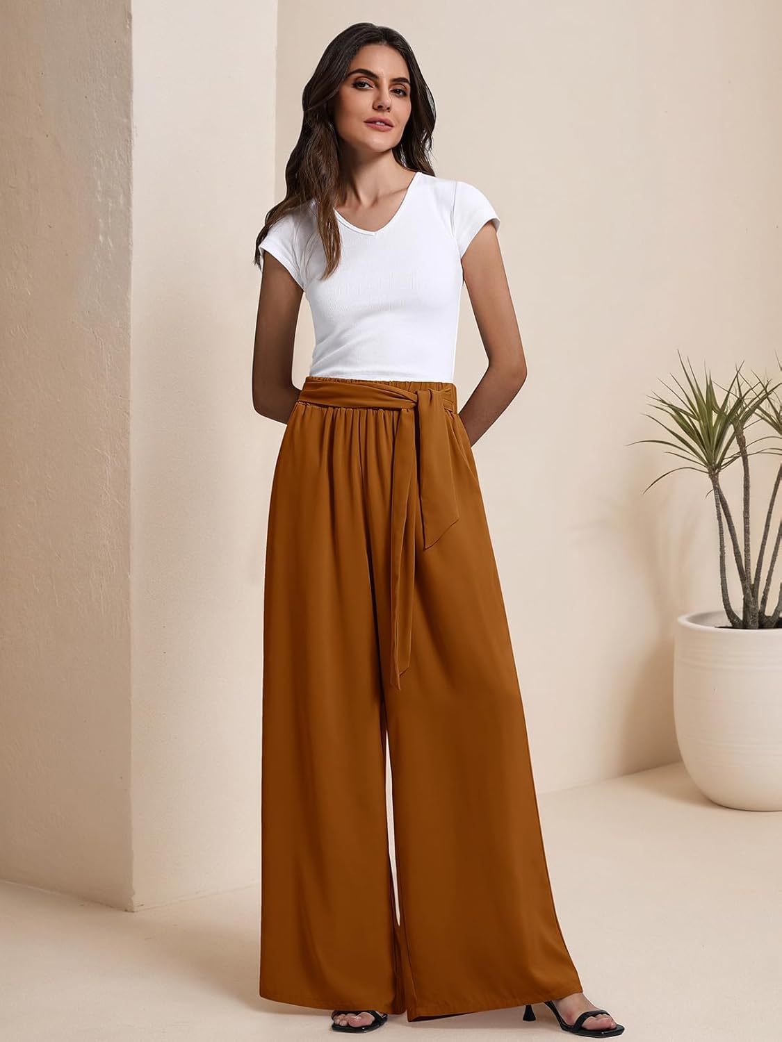 QIANXIZHAN Women's Wide Leg Pants, High Waisted Palazzo Pants Dressy Summer Flowy Casual Lounge Work Dress Pants Trousers WL - Image 3