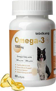 Fish Oil for Dogs-Promotes Heart, Skin, Coat, & Immune Health,Fish Oil containing EPA, DHA, and Coenzyme Q10, Suitable for All Dog Breeds, All Natural Supplement for Pets-60 Counts