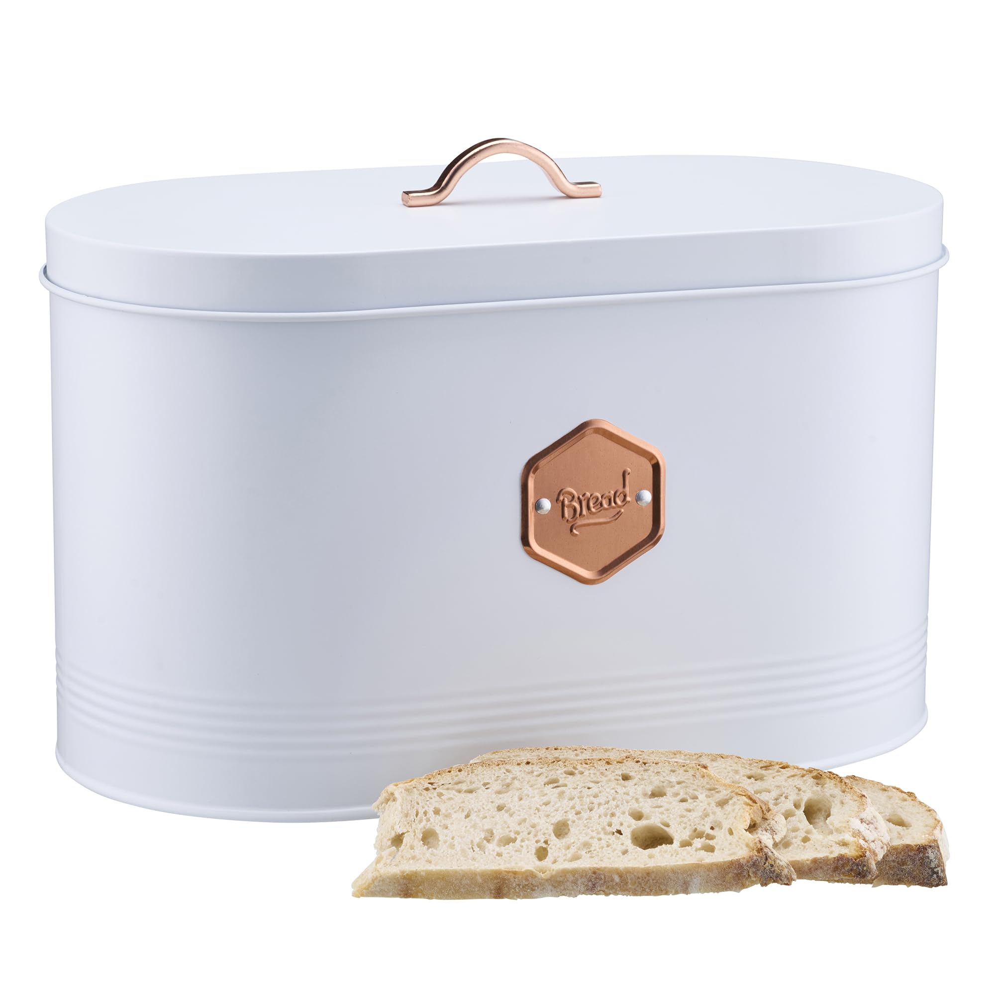 Cooks Professional Metal Bread Bin - White & Copper - 23cm