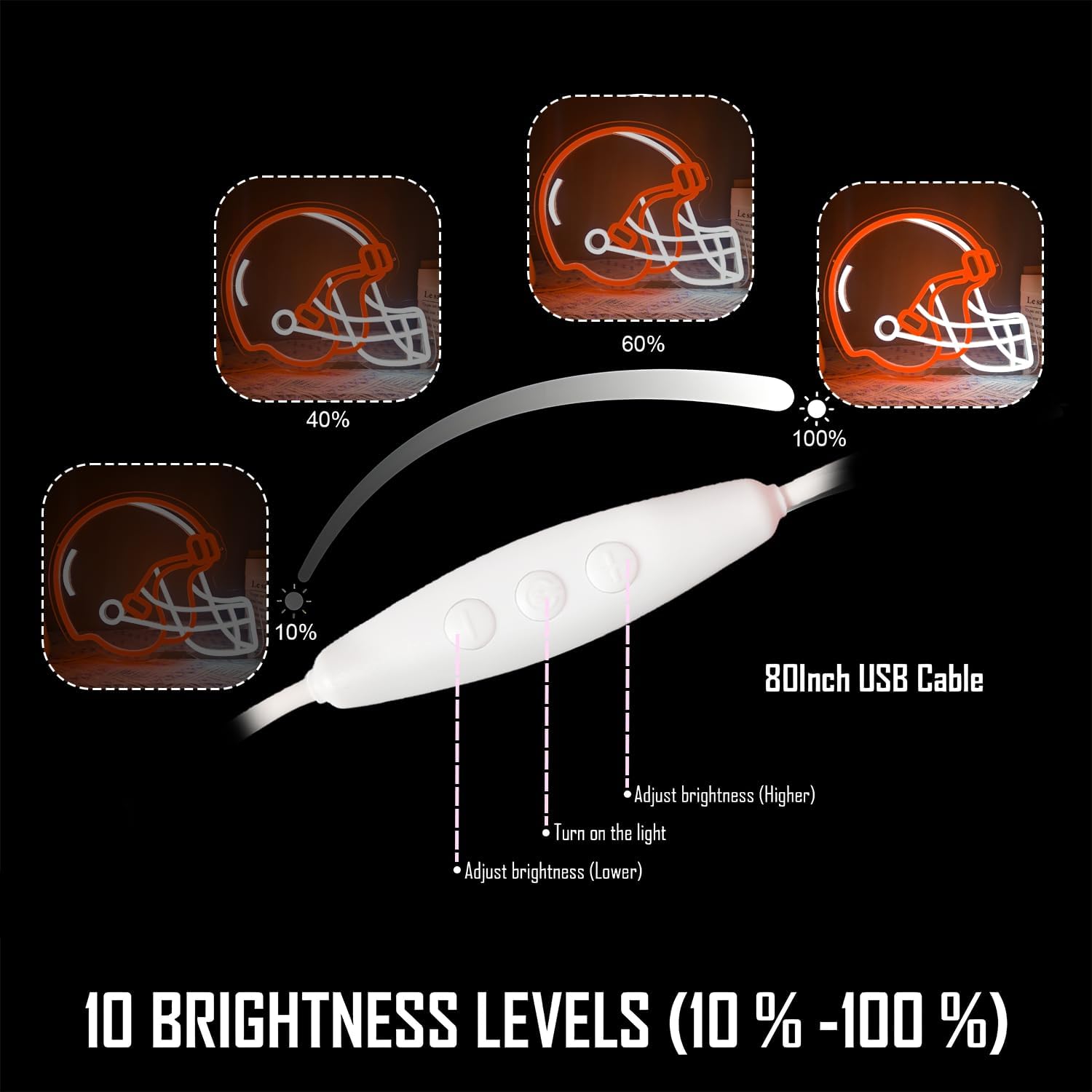 Koutps Orange Helmet Neon Signs Football Helmet Neon Sign for Wall Decor Dimmable Football Neon Sign Sports Neon Signs for Bedroom Gamer Room Man cave Rugby Gifts LED Signs for Teens Boys - Image 3