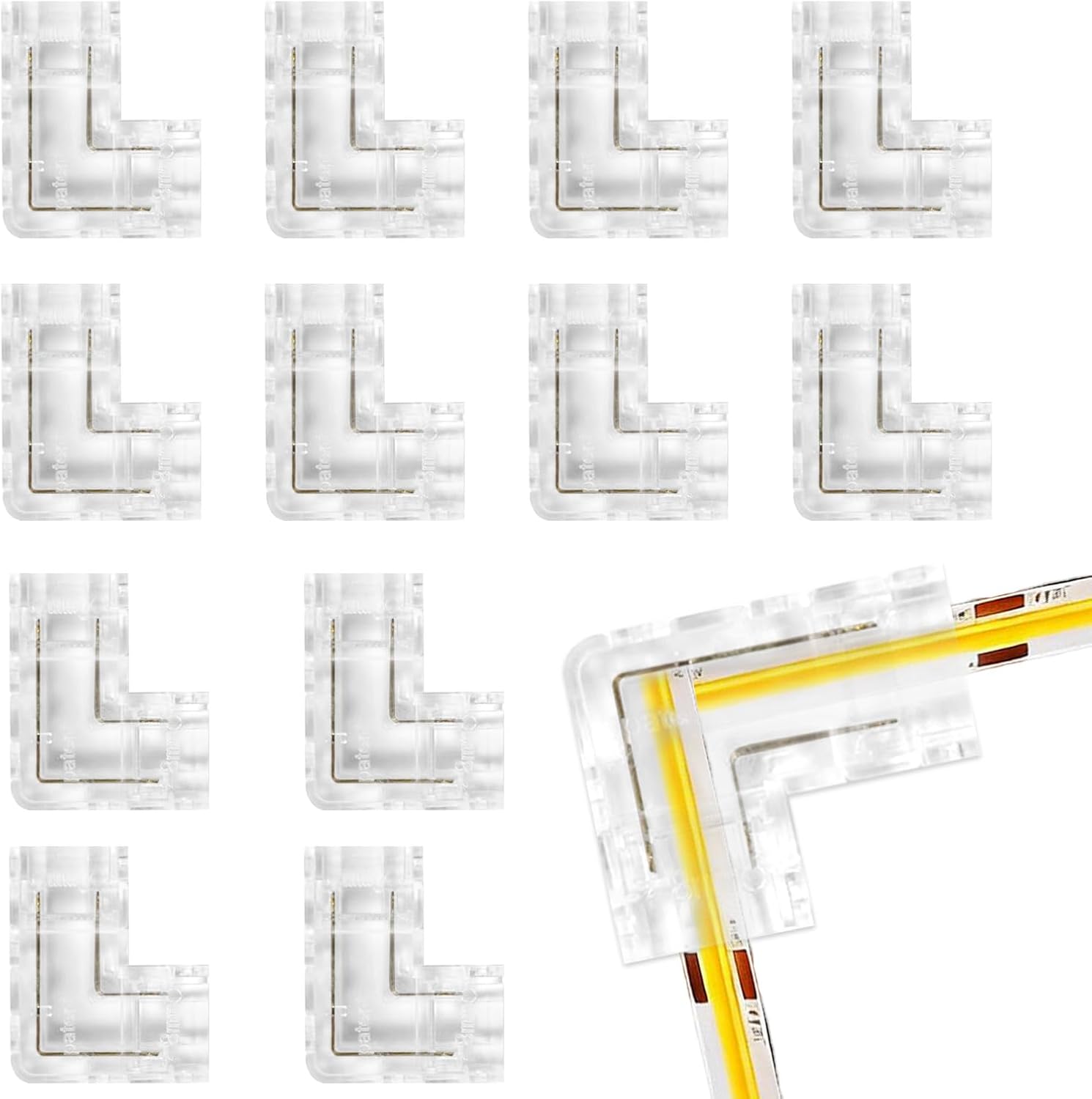 12 Pcs LED Strip Corner Connectors, 2 Pin 8mm Solderless Right Angle LED Connectors for Strip Tape Lights Compatible with 5V 9V 12V 24V Home Cabinet, Commercial Lighting Installation