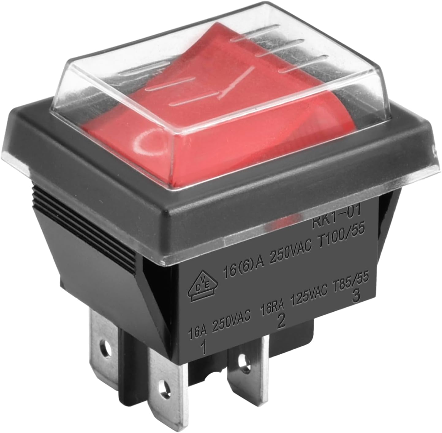 Heschen Rocker Switch ON-Off DPST 4 Terminals Red Light 16A 250VAC with Waterproof Cover