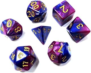 Kittro 7 Sided Polyhedral Dice, 7 Pieces Table Games Dice for Dragons and Dungeons MTG RPG DND D4 D6 D8 2*D10 D12 D20, free Dice pouch (purple & blue)