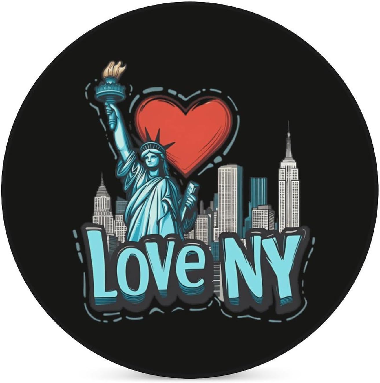 I Love New York Round Ceramic Coasters Print Drinks Absorbent with Cork Base for Home Decor Gifts 4 Inch