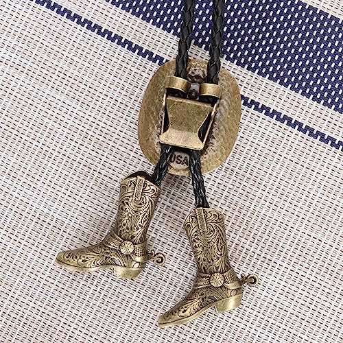 Image of Bolo Ties for Men Western - 3D Cowboy Hat Design With Vintage Boots, Western Bolotie Bola Tie