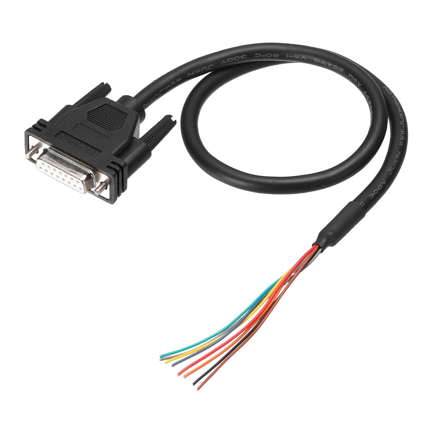 PATIKIL 1.6 ft 26AWG DB15 Female Connector to Bare Wire END RS232 15-Pin Serial Extension Cable Double Shielded Gold Plated Female Connector, Black