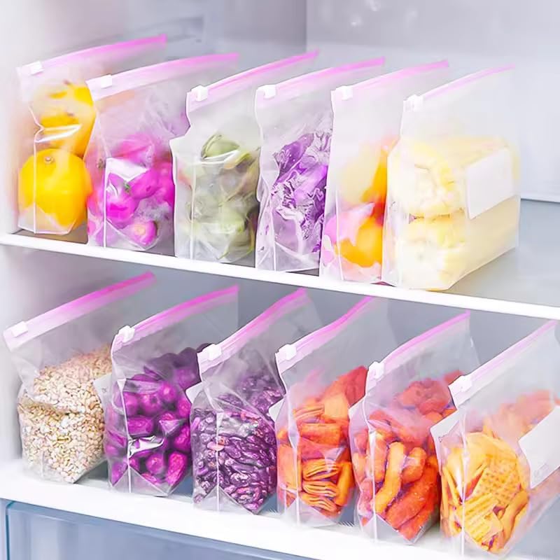 Image of Food Storage Zip Lock Reusable Slider Zipper Transparent Bag For,Fruit Vegetable Freeze Storage Pouch Bags, Ziplock Bags Best For Fridge Storage, Preserving Food (10 HEAVY ZIPPER BAG)
