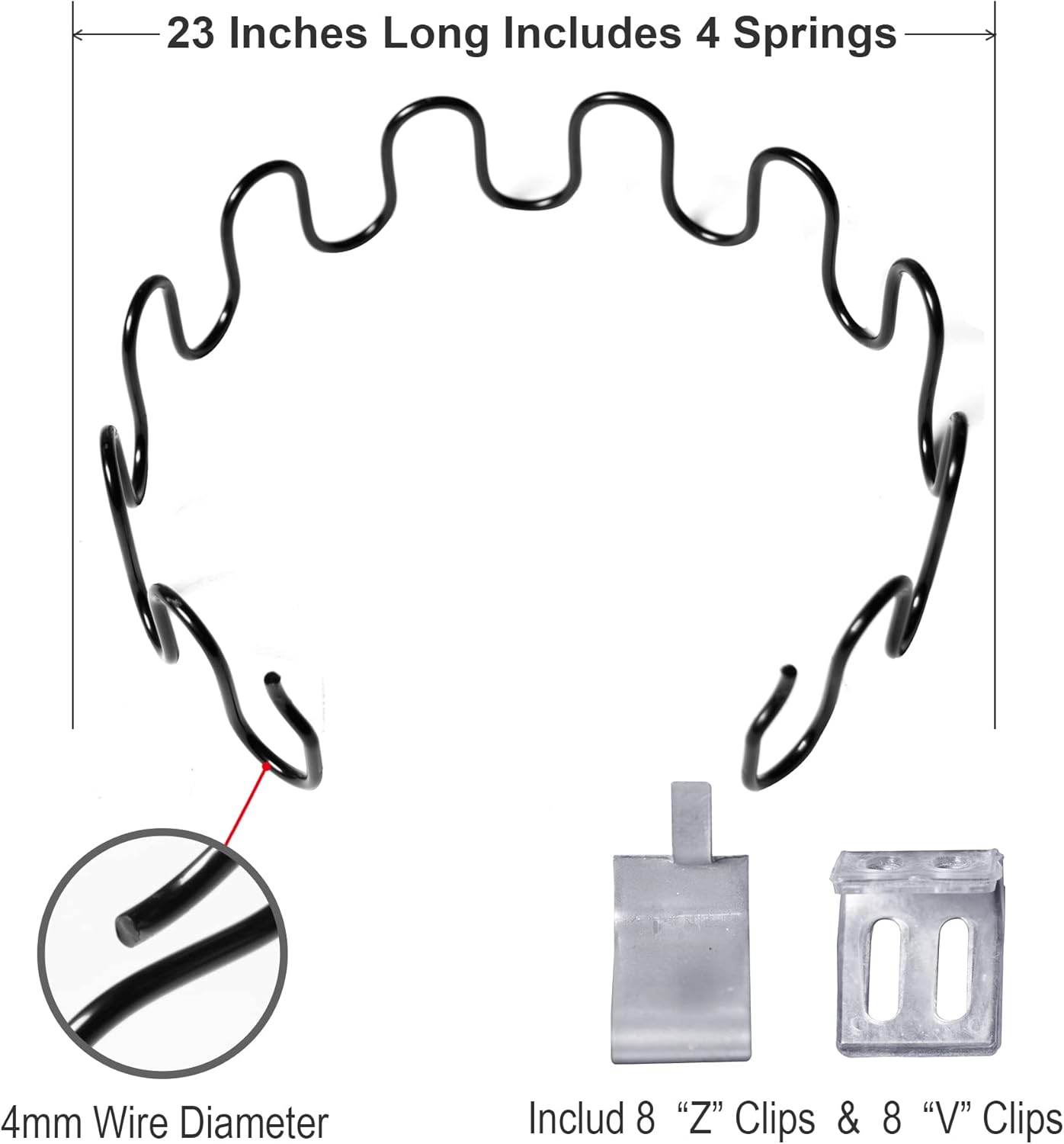 Yoogu 23inch Sofa Chair Upholstery Spring Replacement Includes Clips 4 PCS for Furniture Couch Repair or Other Applications