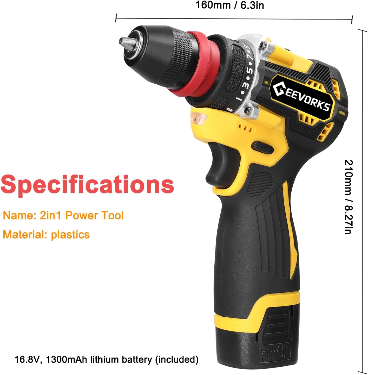 16.8V 2in1 Lithium Drill Electric Screwdriver Multi-function Power Tool 45Nm Torque Brushless Motor Practical Screw Driver for Home Appliances Furniture Installation Automotive Electronics