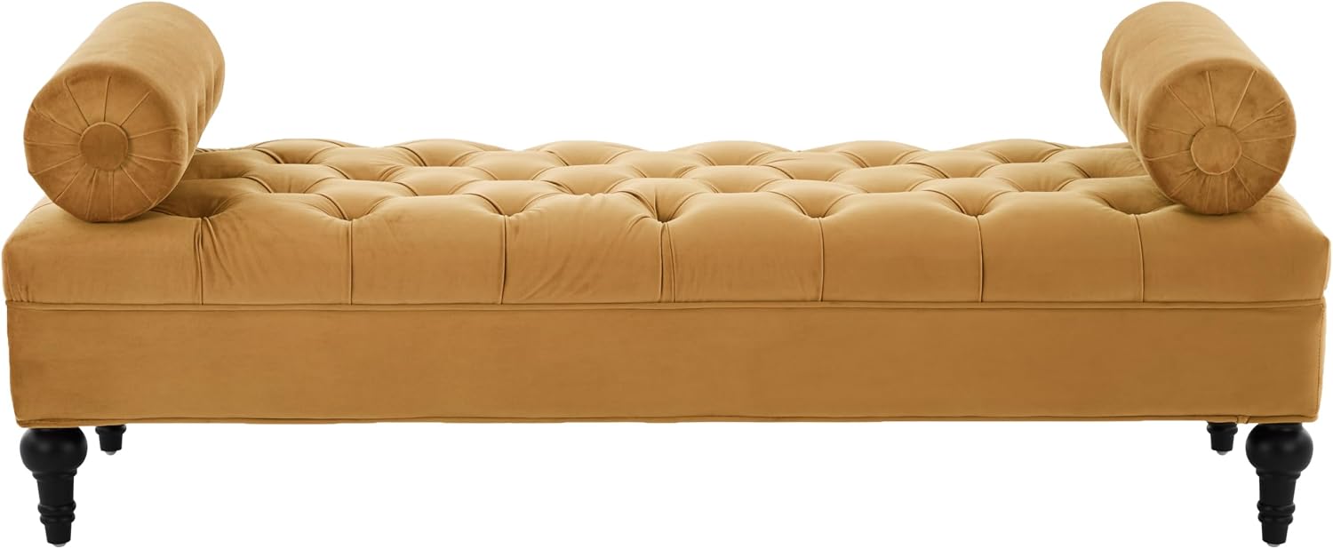 Christopher Knight Home Emmie Modern Velvet Ottoman Bench with Detachable Pillow, Wooden Bedroom End of Bed Bench, Upholstered Entryway Ottoman Foot Rest, Living Room Sofa Extra Seat, Mustard Yellow