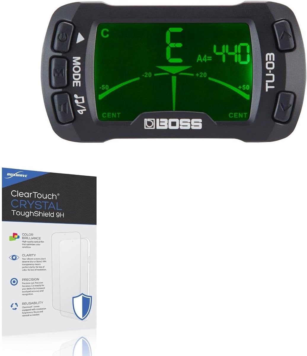 BoxWave Screen Protector Compatible with BOSS TU-03 Clip-on Tuner & Metronome - ClearTouch Crystal ToughShield 9H (2-Pack), Clear 9H Tough Flexible Film Screen Protector
