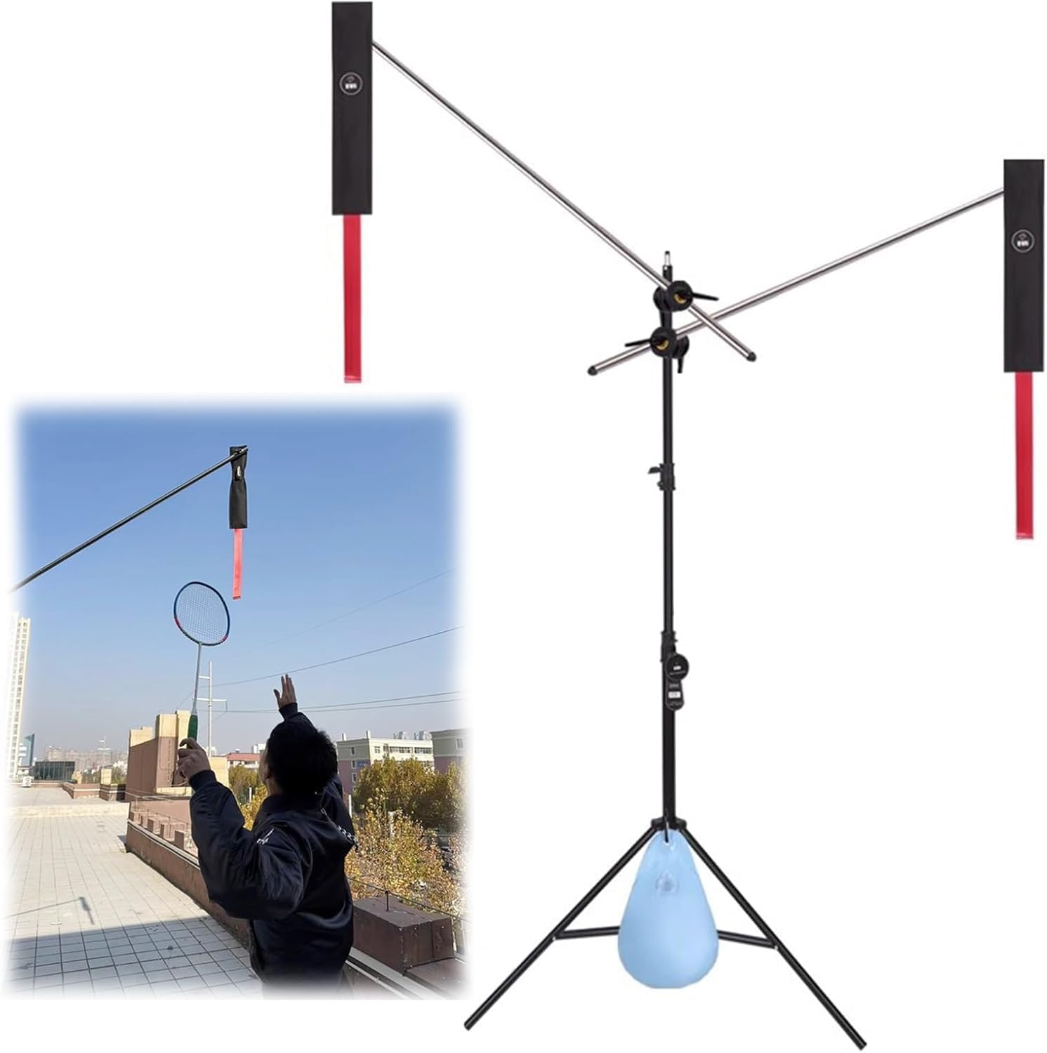 BABYCE Badminton Self Practice Trainer for Home Backyard, Metal Badminton Training Device Indoor Outdoor, Shuttlecock Ball Training Tool for Child Adult